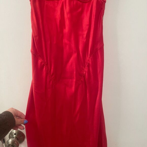 Anna October Sleeveless Bustier Open Back Silky Midi Slip Dress Red Small - Picture 6 of 14